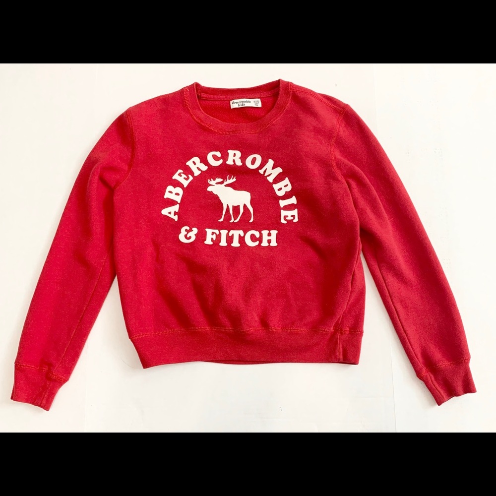 Abercrombie red sweatshirt with colored stripes